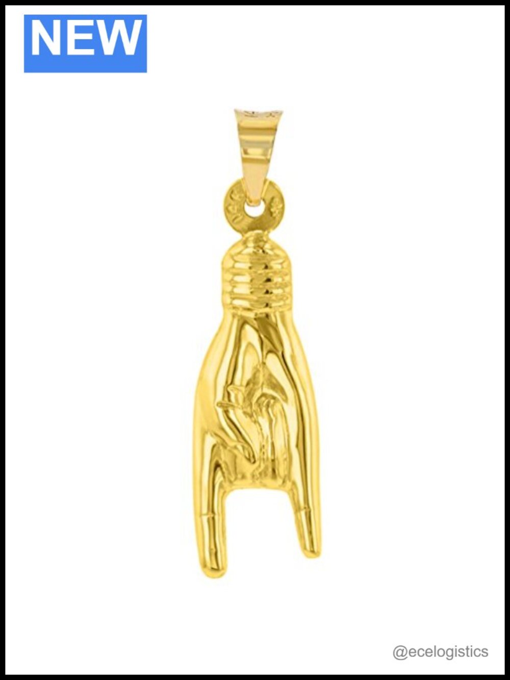 14K Yellow Gold Hand Charm Mano Cornuto Good Luck Pendant
